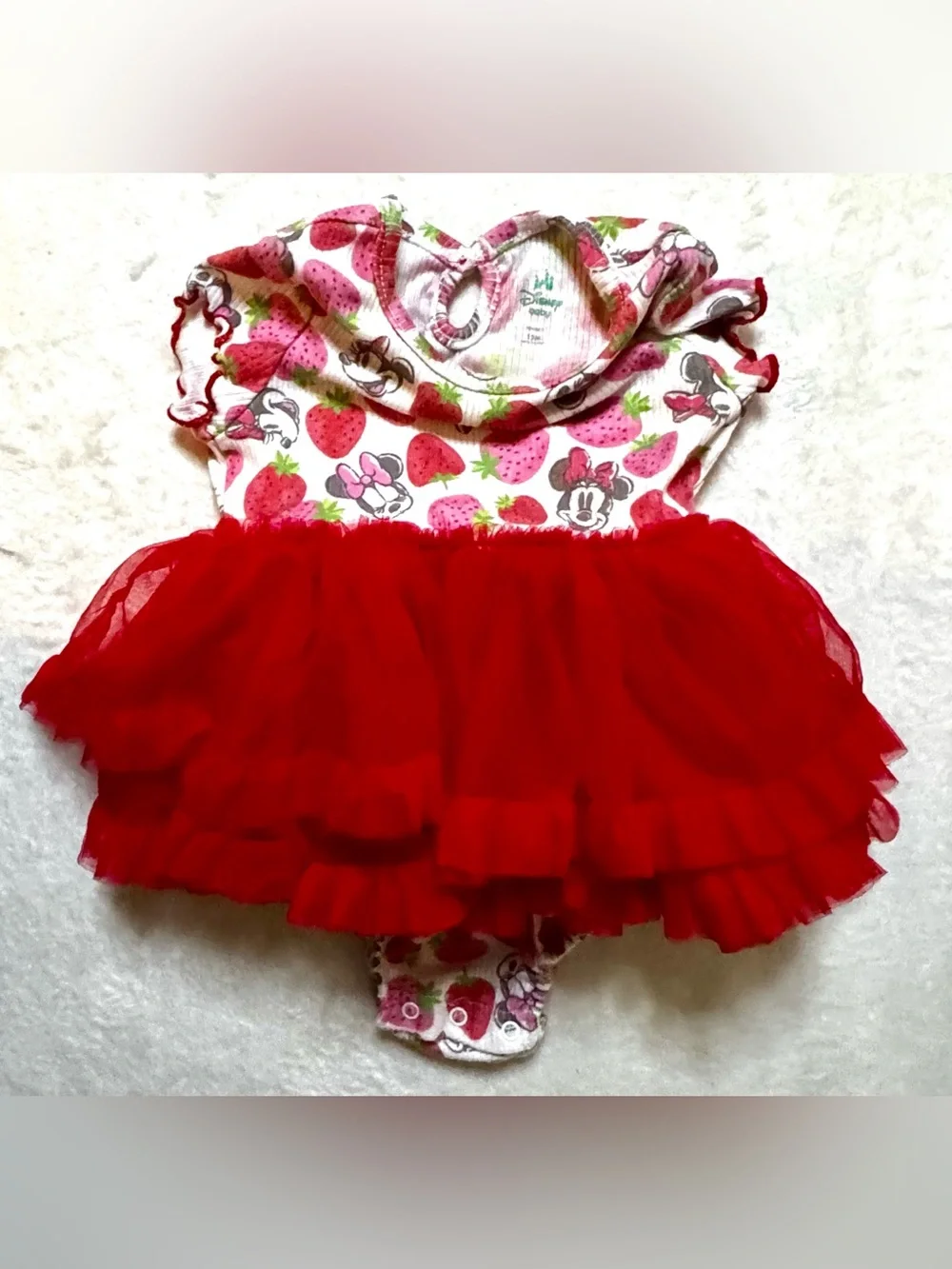 Disney Baby Minnie Mouse Strawberry Red Tulle Tutu 12month Onesie